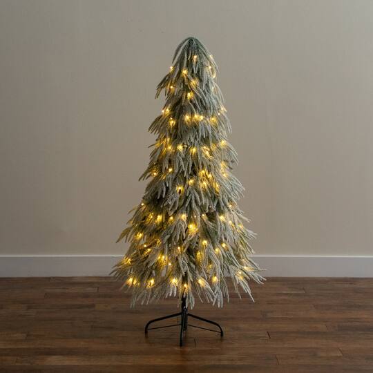 Nearly Natural 5ft. Pre-Lit Artificial Flocked Down Swept Christmas Tree, Warm White LED Lights